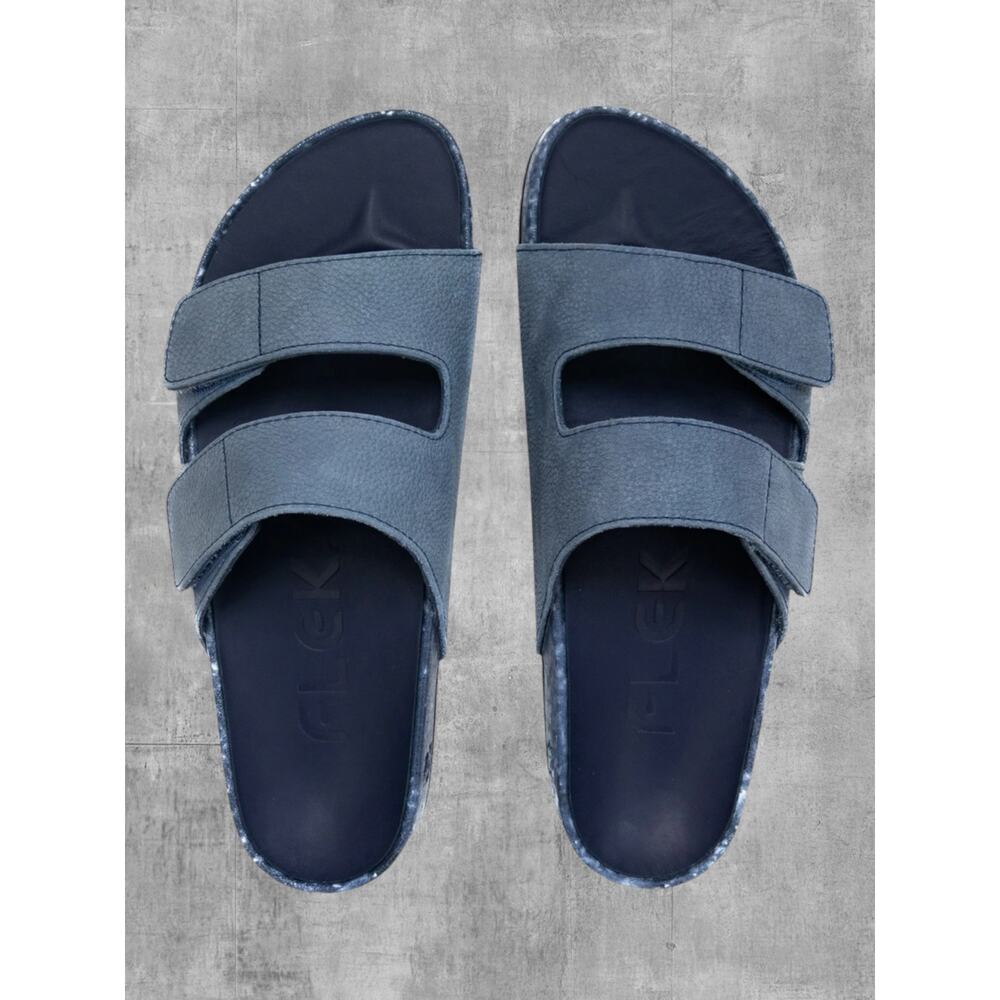 FLEKS Riviera Leather Slides Blue Mens 12 12.5 Womens 13 Comfort Sandals NEW